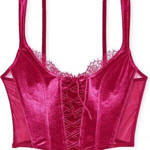 Victoria’s Secret Velvet Corset Bra Boned Hook Adjustable Straps Bustier SZ S-DD